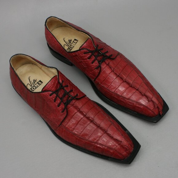 Via Roma Men\'s 11 EE Wide Red Genuine Crocodile Tail Leather Oxfords Dress Shoes main image 7